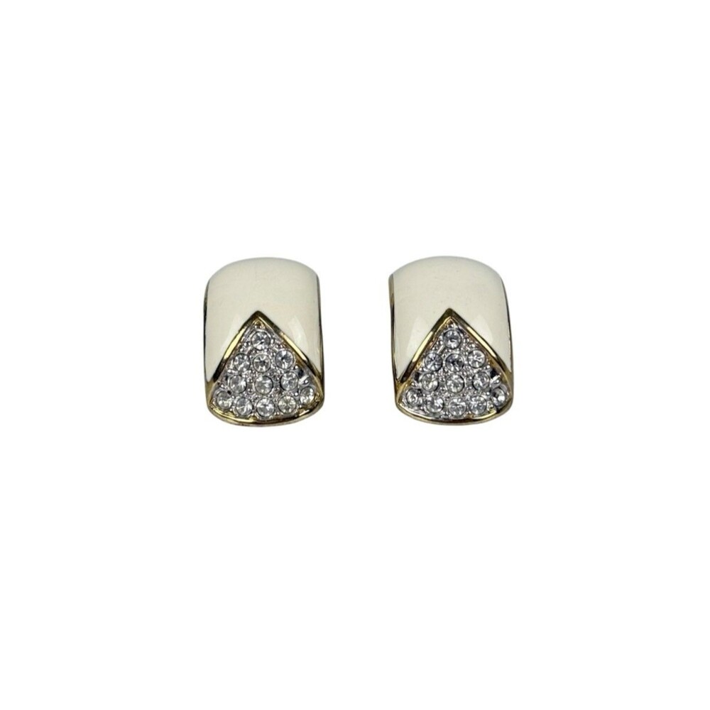 Vintage AV Ivory & Rhinestone Clip On Earrings Off White